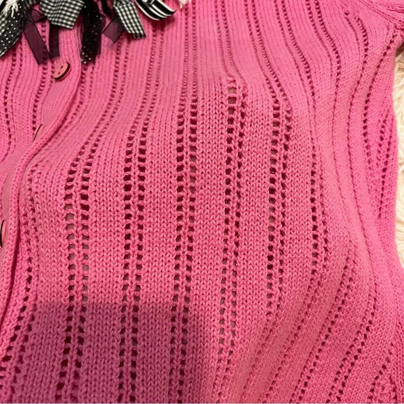 Vintage Design Options Phillip Jane Gordon bows trim cotton open knit pink M - Picture 9 of 9